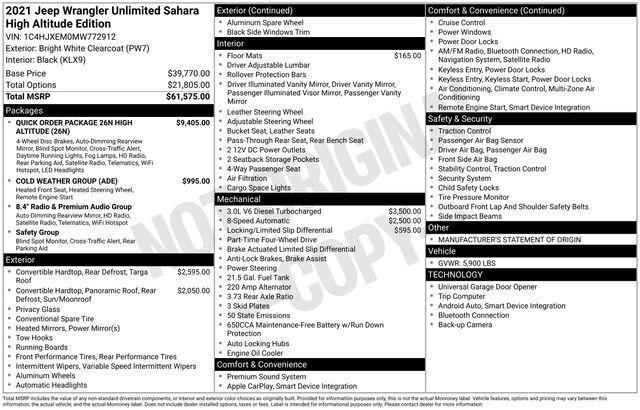 2021 Jeep Wrangler Unlimited High Altitude 4x4 2021 Jeep Wrangler Unlimited High Altitude 4x4