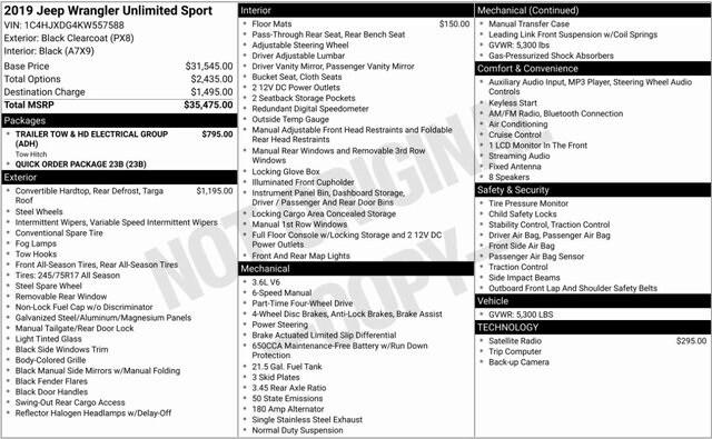 2019 Jeep Wrangler Unlimited Sport 4x4 2019 Jeep Wrangler Unlimited Sport 4x4