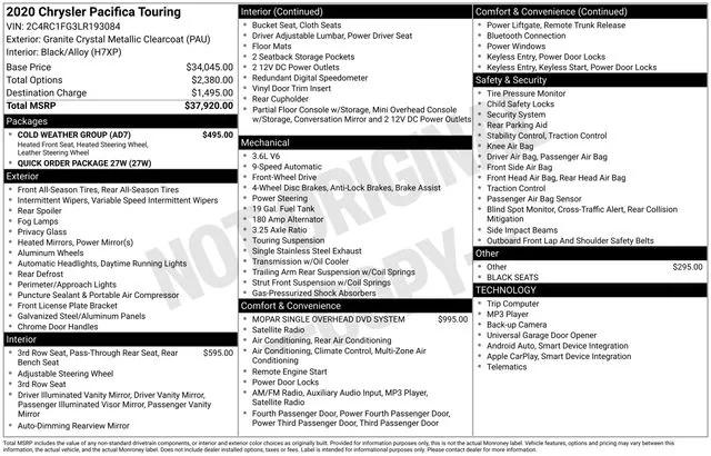 2020 Chrysler Pacifica Touring 2020 Chrysler Pacifica Touring