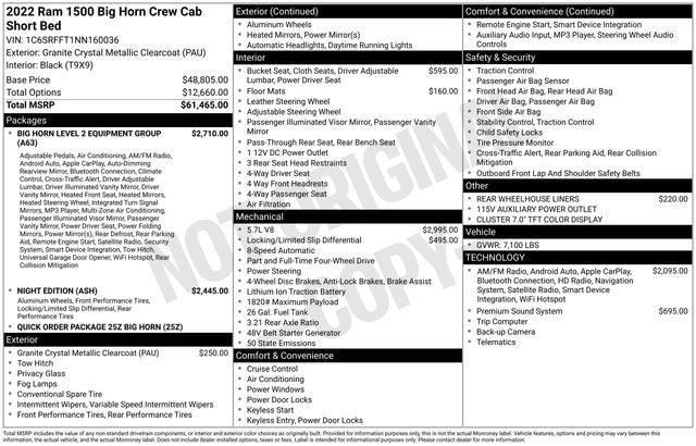 2022 RAM 1500 Big Horn Crew Cab 4x4 57 Box 2022 RAM 1500 Big Horn Crew Cab 4x4 57 Box