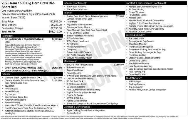 2025 RAM 1500 Big Horn Crew Cab 4x2 57 Box 2025 RAM 1500 Big Horn Crew Cab 4x2 57 Box