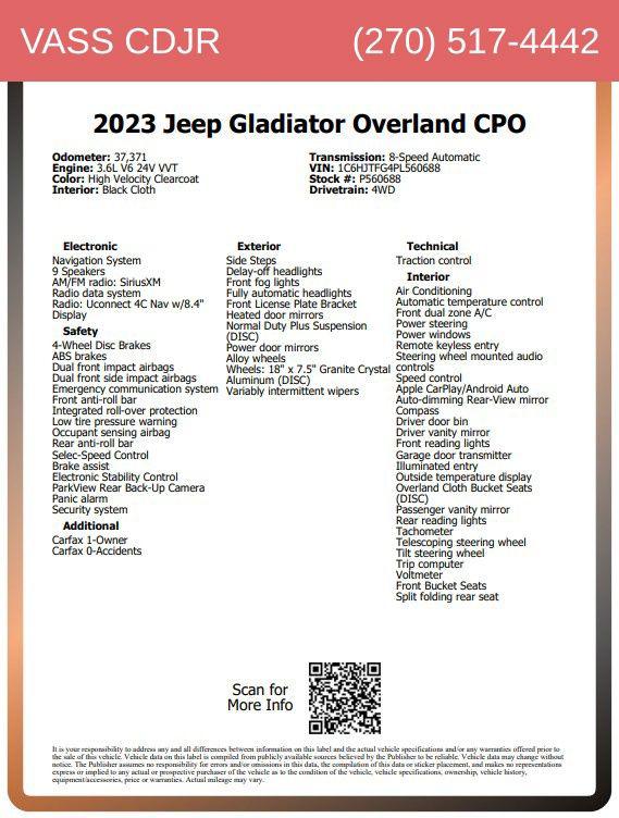 2023 Jeep Gladiator Overland 4x4 2023 Jeep Gladiator Overland 4x4