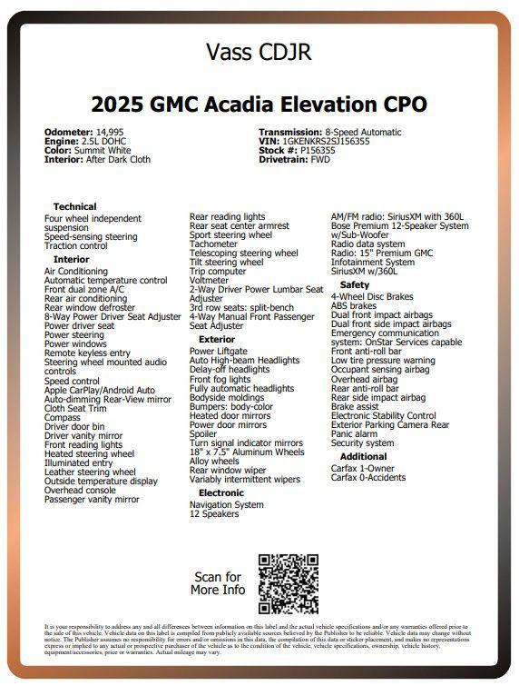 2025 GMC Acadia FWD Elevation 2025 GMC Acadia FWD Elevation