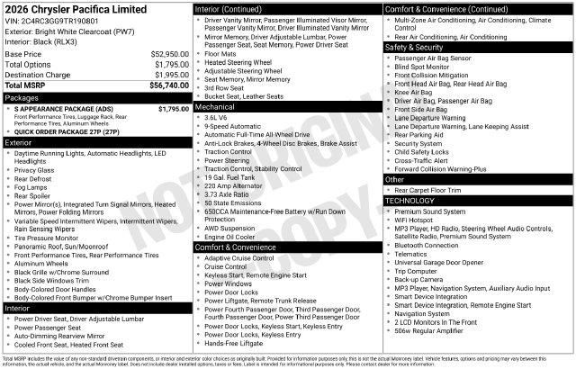 2026 Chrysler Pacifica Limited AWD