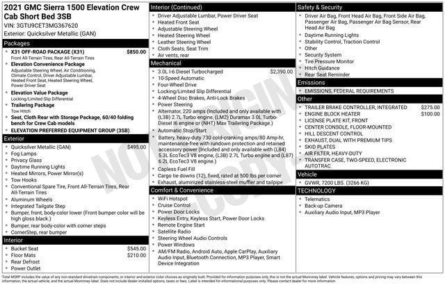 2021 GMC Sierra 1500 4WD Crew Cab Short Box Elevation