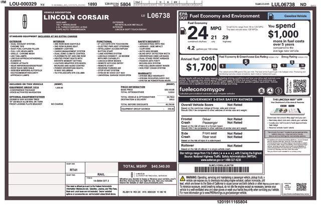 2020 Lincoln Corsair Standard 2020 Lincoln Corsair Standard