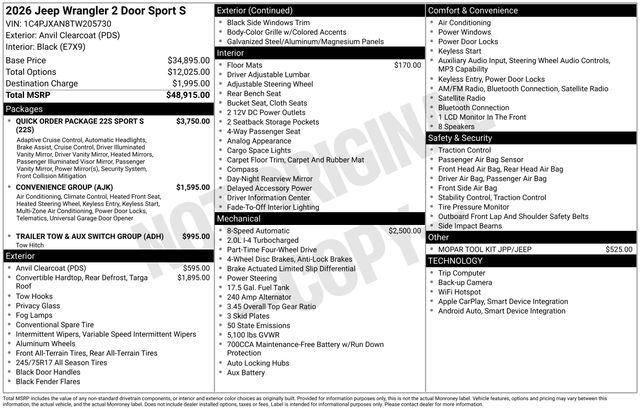 2026 Jeep Wrangler WRANGLER 2-DOOR SPORT S 2026 Jeep Wrangler WRANGLER 2-DOOR SPORT S