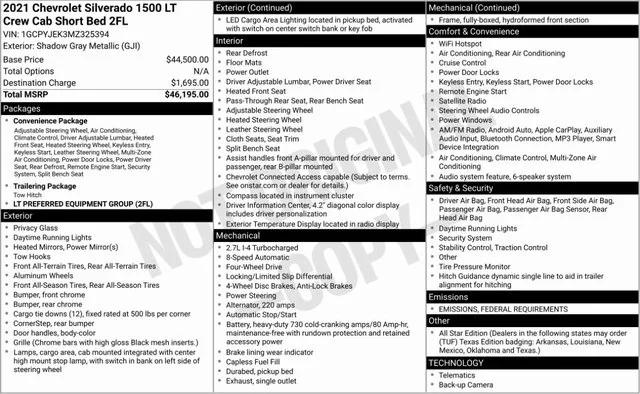 2021 Chevrolet Silverado 1500 4WD Crew Cab Short Bed LT with 2FL 2021 Chevrolet Silverado 1500 4WD Crew Cab Short Bed LT with 2FL