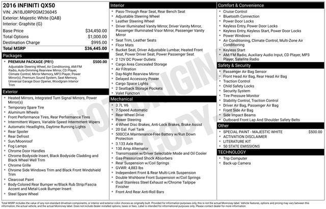 2016 INFINITI QX50 Base 2016 INFINITI QX50 Base