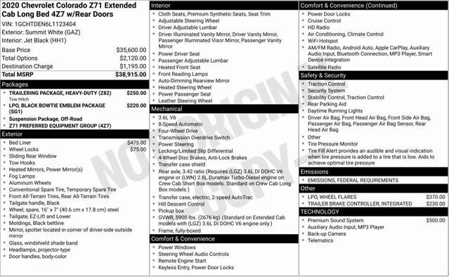 2020 Chevrolet Colorado 4WD Extended Cab Long Box Z71 2020 Chevrolet Colorado 4WD Extended Cab Long Box Z71