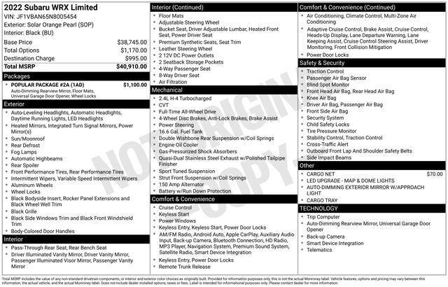 2022 Subaru WRX Limited 2022 Subaru WRX Limited