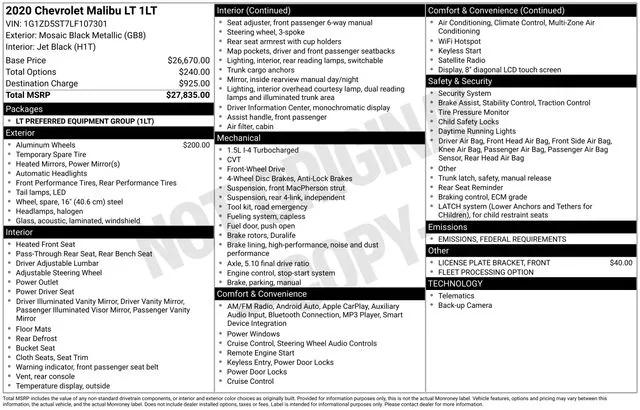 2020 Chevrolet Malibu FWD LT 2020 Chevrolet Malibu FWD LT