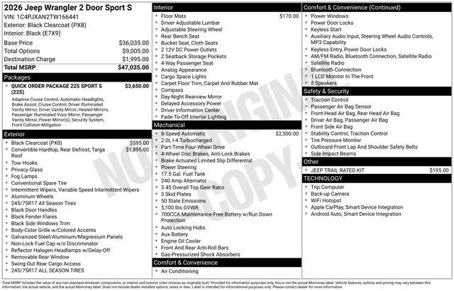 2026 Jeep Wrangler 2-Door Sport S 4x4