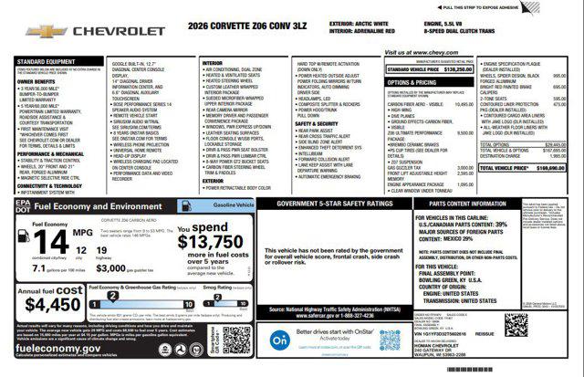 2026 Chevrolet Corvette Z06 Convertible, 3LZ, RWD