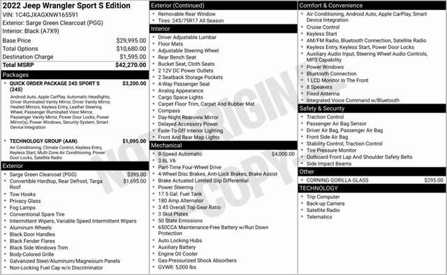 2022 Jeep Wrangler Sport S 4x4 2022 Jeep Wrangler Sport S 4x4