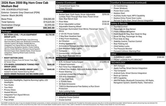 2026 RAM Ram 3500 RAM 3500 BIG HORN CREW CAB 4X4 64 BOX