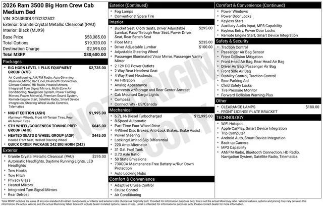 2026 RAM Ram 3500 RAM 3500 BIG HORN CREW CAB 4X4 64 BOX