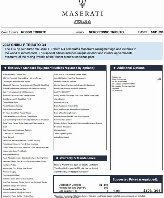 2022 Maserati Ghibli F Tributo Q4 2022 Maserati Ghibli F Tributo Q4