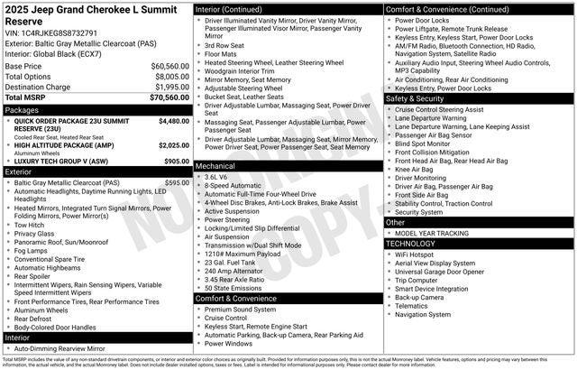 2025 Jeep Grand Cherokee GRAND CHEROKEE L SUMMIT RESERVE 4X4 2025 Jeep Grand Cherokee GRAND CHEROKEE L SUMMIT RESERVE 4X4