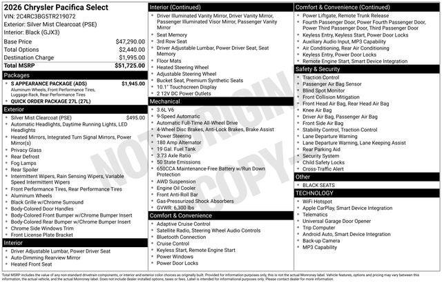 2026 Chrysler Pacifica PACIFICA SELECT AWD 2026 Chrysler Pacifica PACIFICA SELECT AWD
