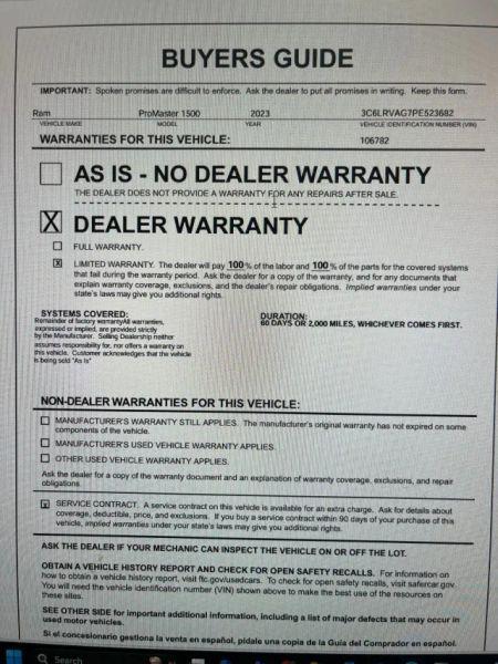 2023 Ram ProMaster Cargo Van Low Roof 136" WB