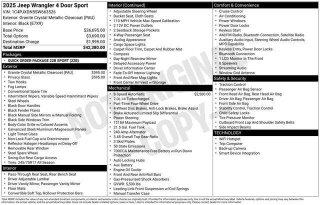 2025 Jeep Wrangler 4-Door Sport 4x4 2025 Jeep Wrangler 4-Door Sport 4x4