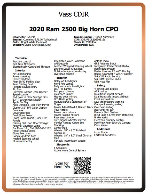 2020 RAM 2500 Big Horn Crew Cab 4X4 64 Box