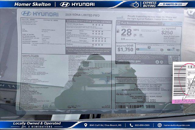 New 2026 Hyundai Kona Limited For Sale in Olive Branch, MS