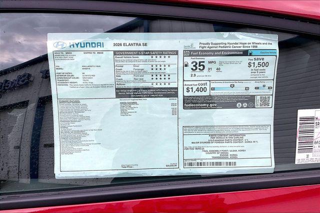 New 2026 Hyundai Elantra SE For Sale in Olive Branch, MS