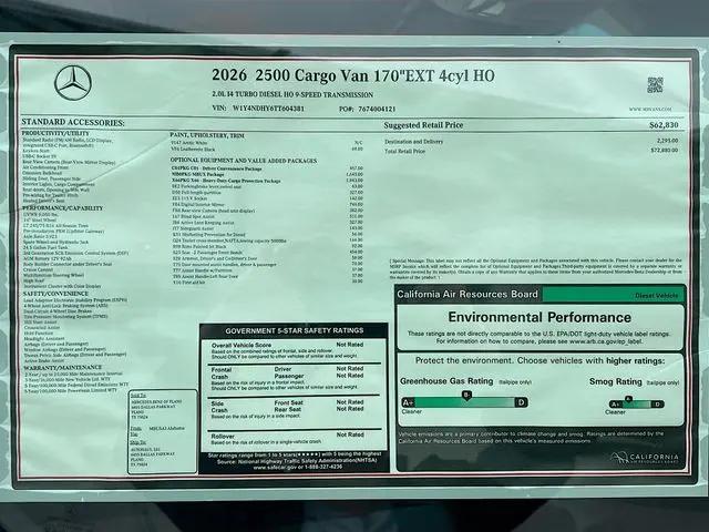 2026 Mercedes-Benz Sprinter 2500 High Roof 4-Cyl Diesel HO