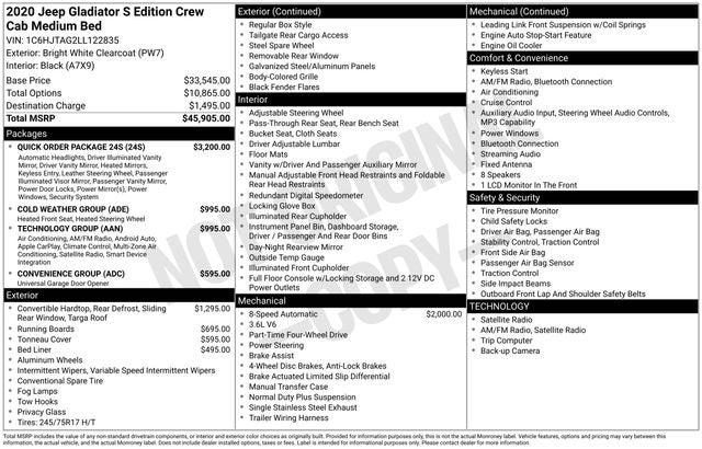 2020 Jeep Gladiator Sport S 4X4 2020 Jeep Gladiator Sport S 4X4