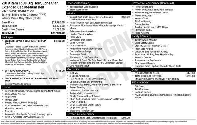 2019 Ram 1500 Big Horn/Lone Star Quad Cab 4x4 6'4" Box