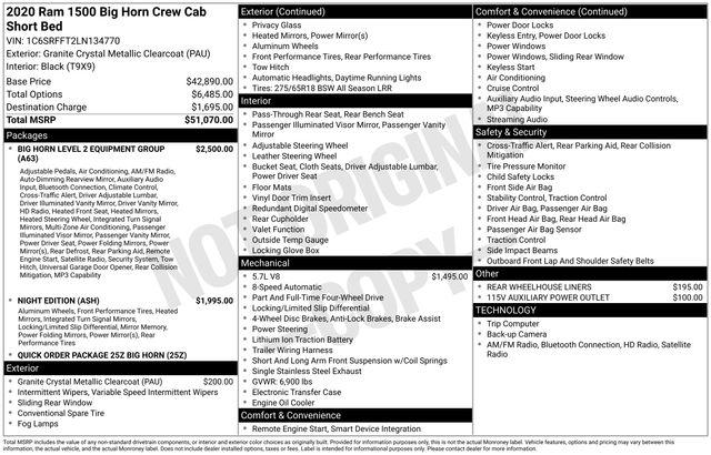 2020 RAM 1500 Big Horn Crew Cab 4x4 57 Box