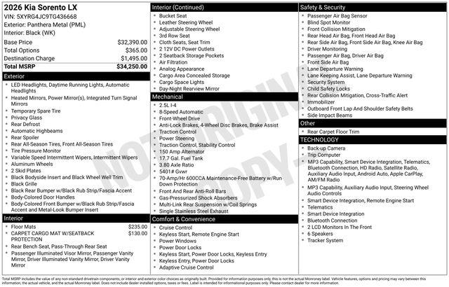 2026 Kia Sorento LX for sale in Boardman, OH