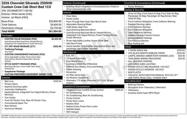 2026 Chevrolet Silverado 2500HD Crew Cab, Standard Bed, WT, 4WD