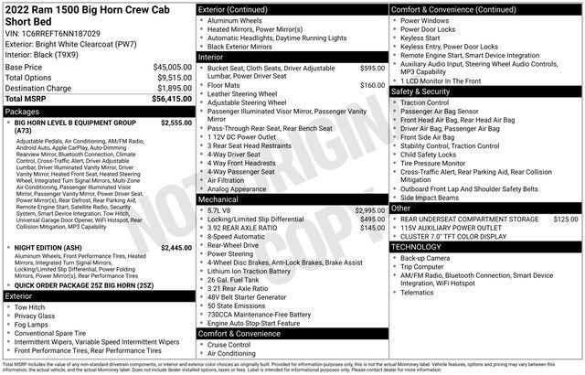 2022 RAM 1500 Big Horn Crew Cab 4x2 57 Box 2022 RAM 1500 Big Horn Crew Cab 4x2 57 Box