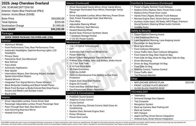 2026 Jeep Cherokee Overland 4x4