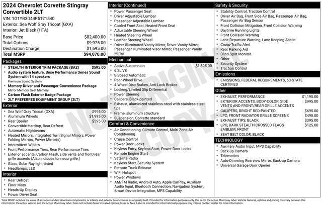 2024 Chevrolet Corvette Stingray RWD Convertible 2LT 2024 Chevrolet Corvette Stingray RWD Convertible 2LT