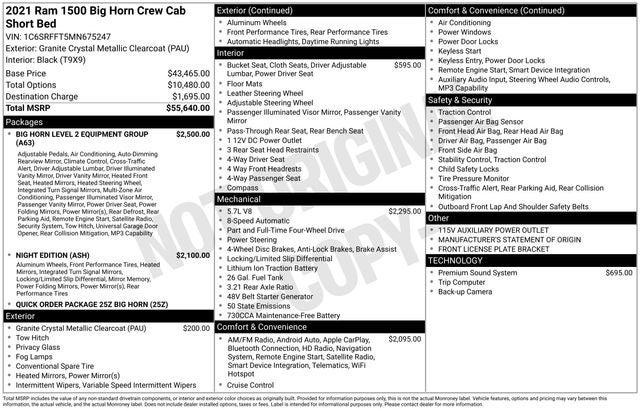 2021 RAM 1500 Big Horn Crew Cab 4x4 57 Box