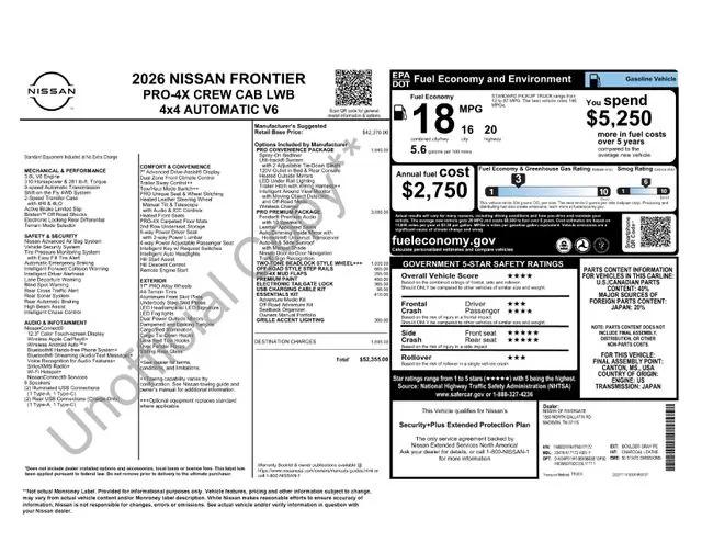 2026 Nissan Frontier Crew Cab Long Bed PRO-4X 4x4