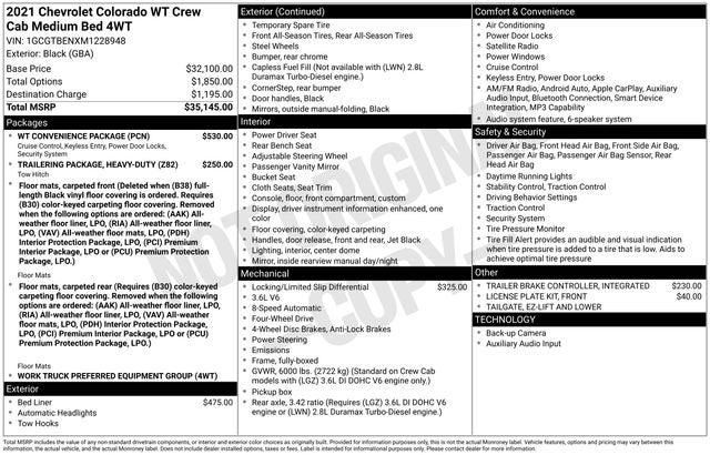 2021 Chevrolet Colorado 4WD Crew Cab Short Box WT 2021 Chevrolet Colorado 4WD Crew Cab Short Box WT