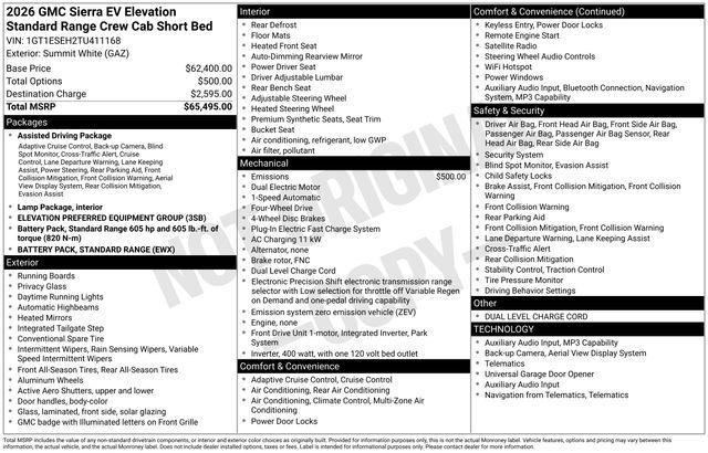 2026 GMC Sierra Standard Range Elevation