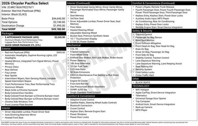 2026 Chrysler Pacifica Select