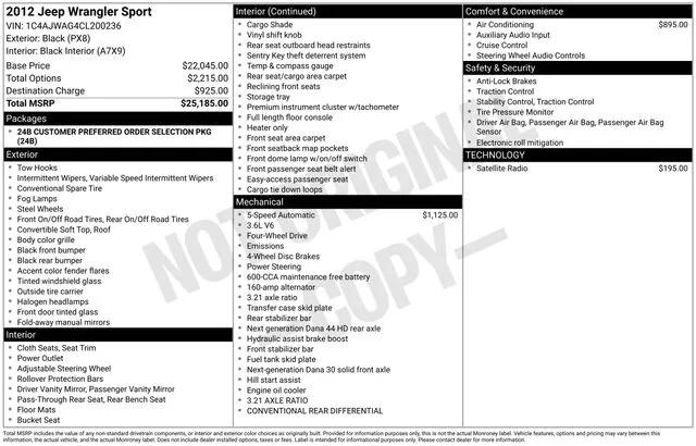 2012 Jeep Wrangler Sport 2012 Jeep Wrangler Sport