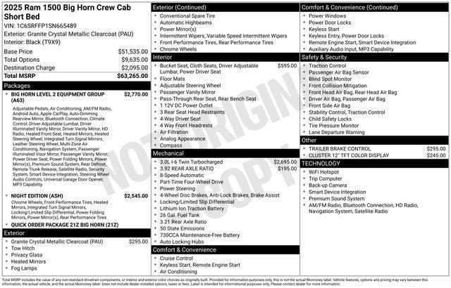 2025 RAM 1500 Big Horn Crew Cab 4x4 57 Box 2025 RAM 1500 Big Horn Crew Cab 4x4 57 Box