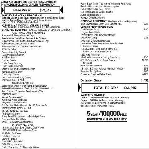 2022 RAM 2500 Big Horn Crew Cab 4x4 64 Box