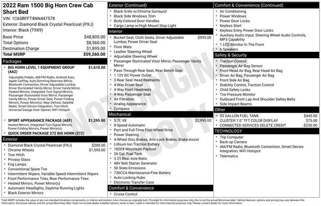 2022 RAM 1500 Big Horn Crew Cab 4x4 57 Box 2022 RAM 1500 Big Horn Crew Cab 4x4 57 Box