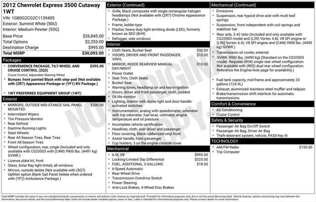 2012 Chevrolet Express Cutaway Work Van