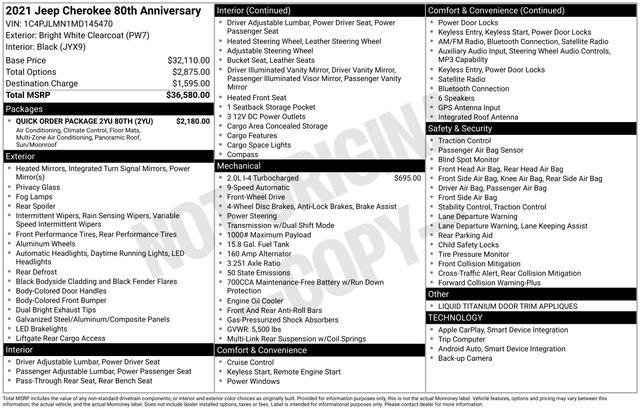 2021 Jeep Cherokee 80th Anniversary FWD 2021 Jeep Cherokee 80th Anniversary FWD