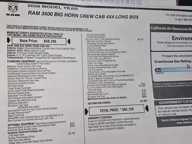 2026 Ram 3500 Big Horn Crew Cab 4x4 8' Box